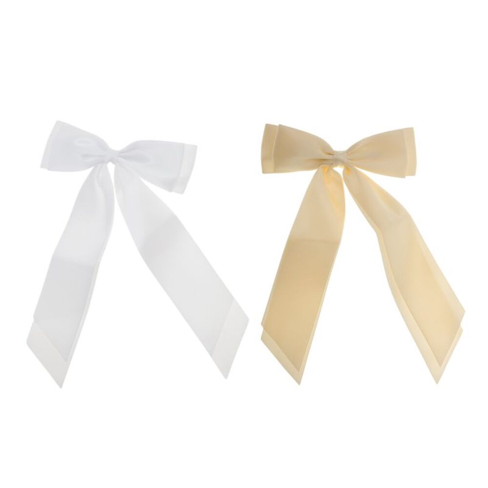 Fashion Double Ribbon Hair Clips Hairdo Clip White Champagne